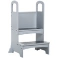 thumbnail image 1 of Qaba 2 Step Stool Kids Kitchen Helper with Support Handles and Non-Slip Pad for Kitchen, Living room and Bathroom, Grey, 1 of 9
