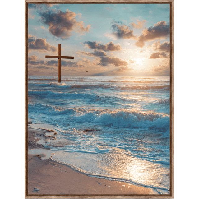Toile Murale Christian Cross Plage Lever de Soleil 15,75 X 11,81 Pouces