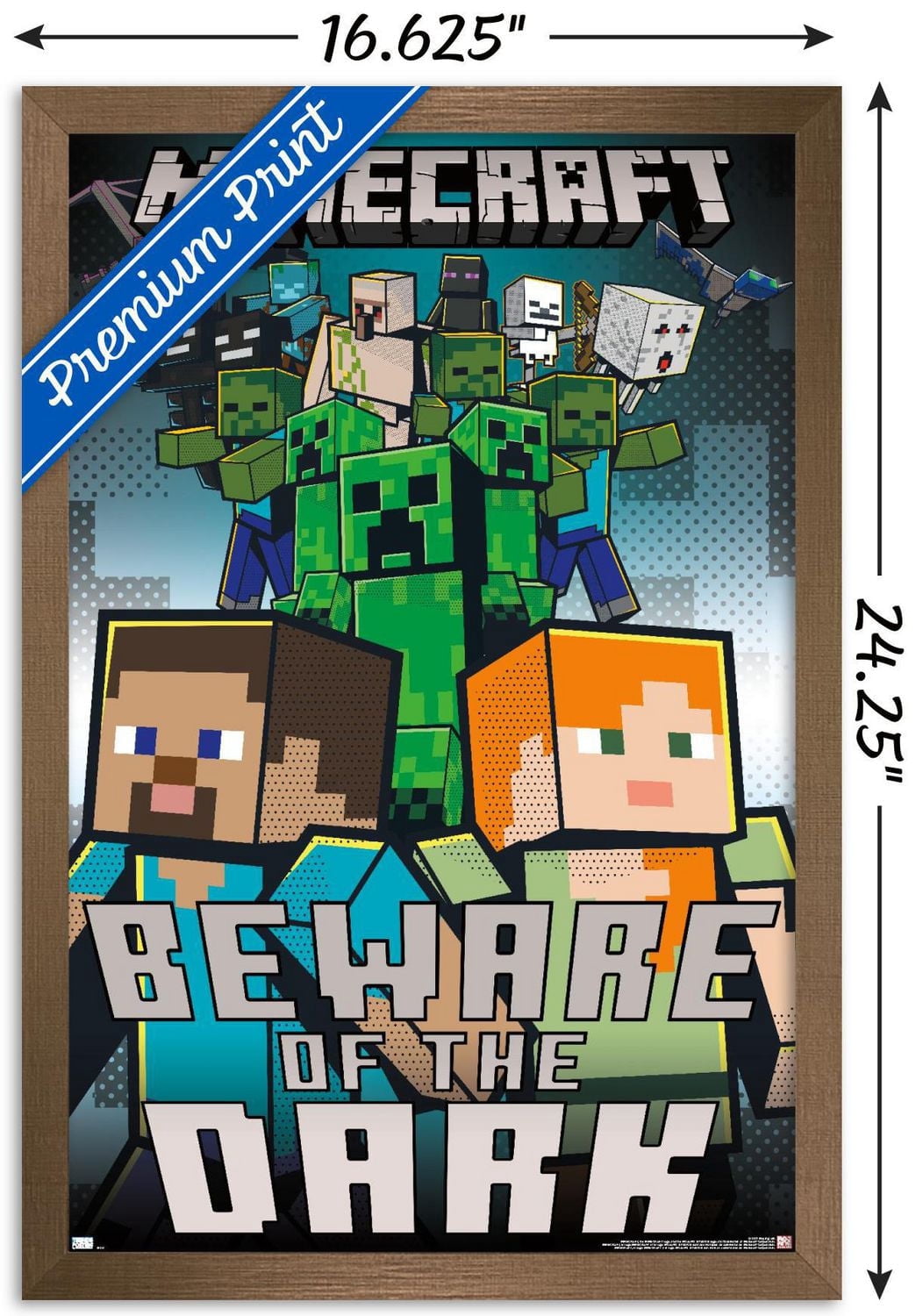 Minecraft - Beware Of The Dark Wall Poster with Magnetic Frame, 22.375" x 34"