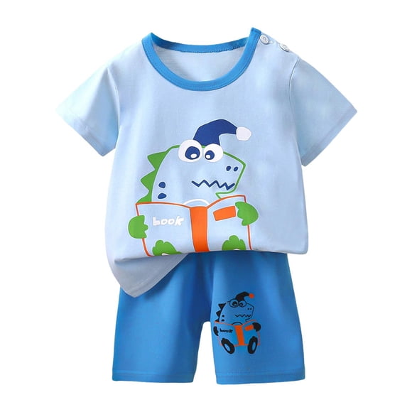 TTUHYWXI Toddler Summer Graphic Clothes 2 Pieces Baby Boys Girls Cute Short Sleeve Tops Shorts Outfits Comfort Breathable Set (Light Blue, 9-18 Months)
