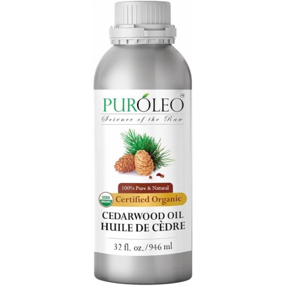 PUROLEO Organic Certified USDA Cedarwood Essential Oil 32 Fl Oz/946 ML (Packed in Canada) – 100% Pure Natural Undiluted Oil for Massage, Candle Making, DIY Projects, Home Fragrance | Non-GMO Verified