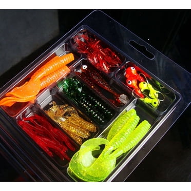 EGNMCR Ensemble de 33 Pcs de vers Souples Hameçons Appâts de Pêche Ensemble Leurres d'Attirail Appâts