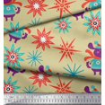 thumbnail image 2 of Soimoi Beige Rayon Fabric Snowflake & Pig Kids Print Fabric by Yard 42 Inch Wide, 2 of 3