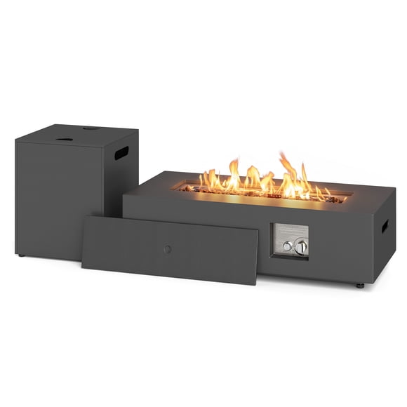 Gymax Table de Feu Rectangulaire d'Extérieur de 42 Pieds' 50 000 BTU Table de Foyer au Gaz Propane avec Couvercle