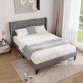 thumbnail image 1 of Gymax Cadre de Lit Rembourré Format Grand avec Poches Élastiques Base de Matelas Gris, 1 of 9