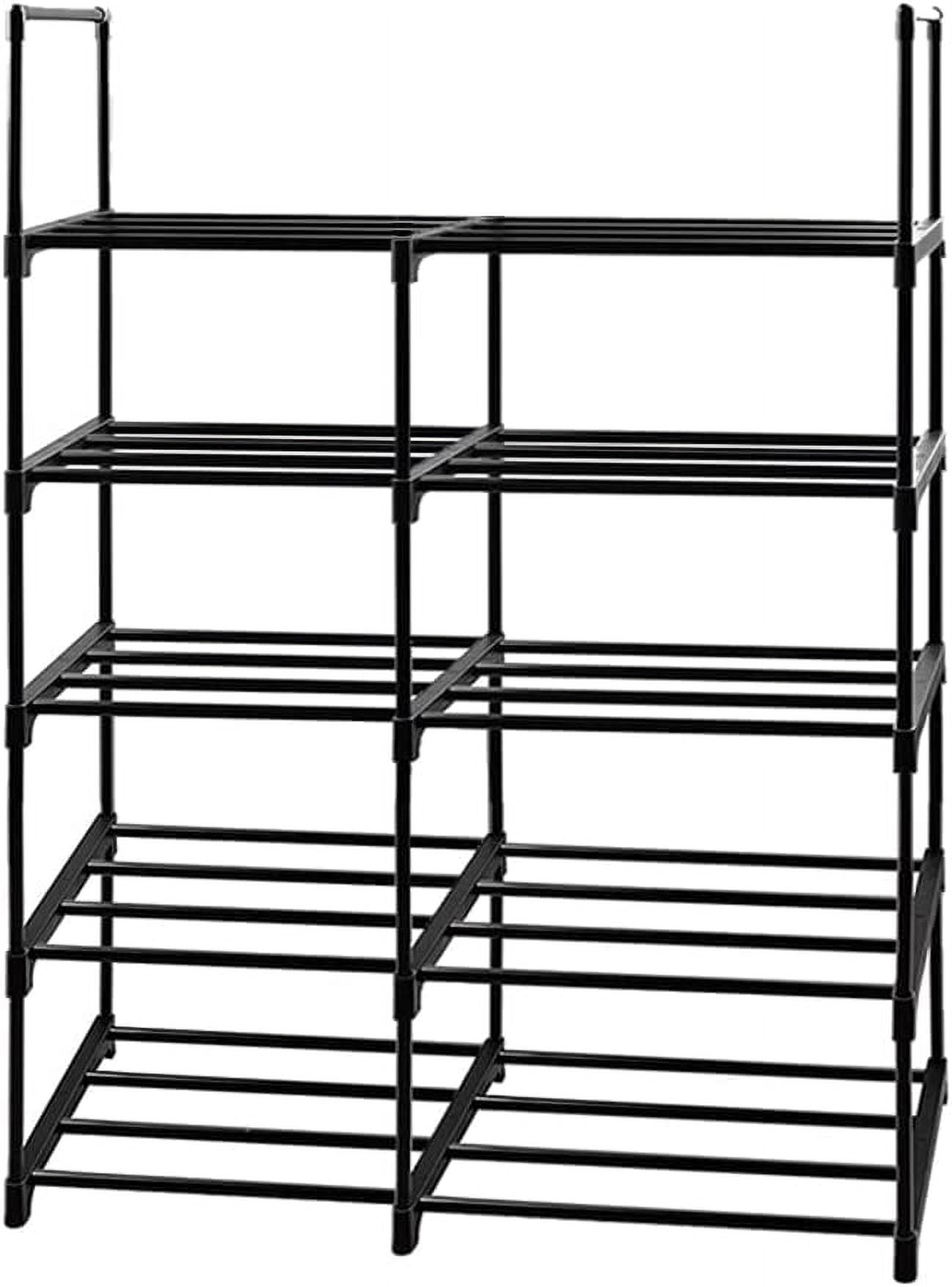 Shoe Rack 5 Tiers Tall Shoe Rack for Entryway 20-24 Pairs Shoe and Boots Sturdy Organizer Storage Shelf Space Saving Large Shoe Tower Durable Black Metal Stackable Shoe Cabinet