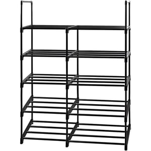 Shoe Rack 5 Tiers Tall Shoe Rack for Entryway 20-24 Pairs Shoe and Boots Sturdy Organizer Storage Shelf Space Saving Large Shoe Tower Durable Black Metal Stackable Shoe Cabinet