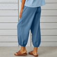 thumbnail image 4 of Women‘s Cotton Linen Pants Drawstring Elastic Waist Capri Pants Lounge Pants with Pockets, 4 of 9