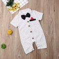 thumbnail image 2 of Newborn Baby Boy Gentleman Short Sleeve Button Down Bow Tie Striped Romper, 2 of 6