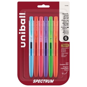 Uni® Spectrum Stylos à gel rétractables, point moyen (0.7mm), Encres assorties, paquet de 6