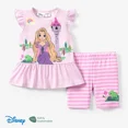 thumbnail image 1 of Disney Princess Girls Ruffled Graphic Tee Stripped Leggings Shorts 2 Pieces Summer Outfits Set Sizes 2-6, 1 of 5