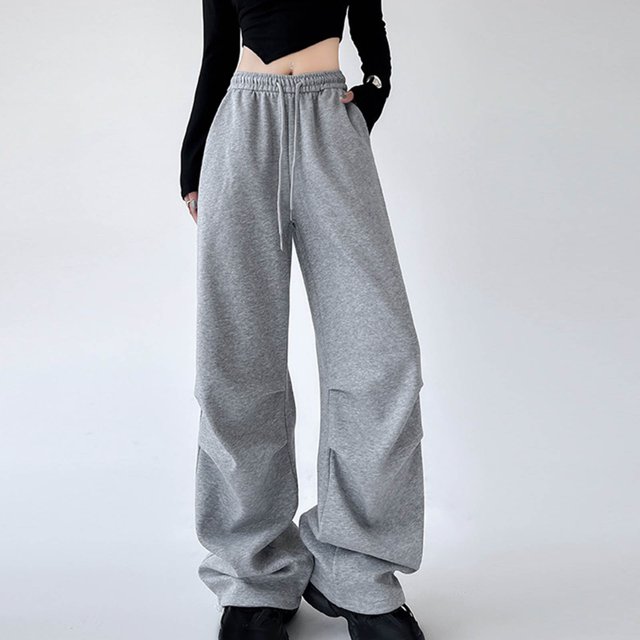 AherBiu Oversized Womens Sweatpants High Waisted Wide Leg Drawstring Loose Casual Trousers with Pockets