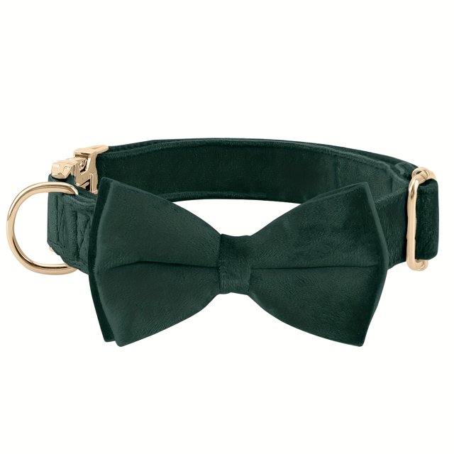 HLONK Durable Polyamide Adjustable Velvet Dog Collar - with Bowtie and Metal Buckle - Cute Solid Pattern for Small Medium and Large Dogs Ideal Gift for Puppies