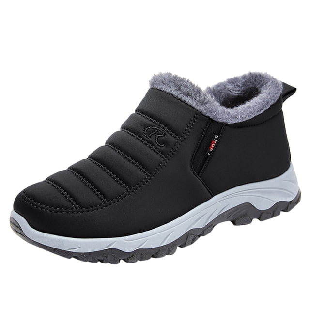 Kcodviy Winter Men Snow Boots Men's Snow Boots Slip on Flat Bottom Non Slip Snow Boot Men Solid Color Warm and Mens Snow Boots Wide Size 11 Comfortable