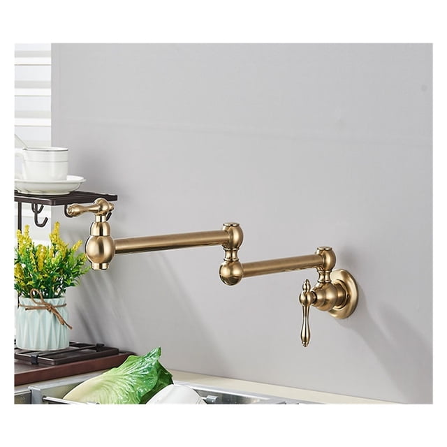 Brass Kitchen Faucet Brushed Gold Sing Cold Kitchen Sink Water Tap Single Handle Mixer Tap 360 Rotation Wall Mounted ,Easy to Install