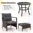 thumbnail image 3 of Gymax Set of 5 Furniture Set Rattan Chairs & Ottomans w/ Glass Topped Coffee Table Patio Gray, 3 of 4