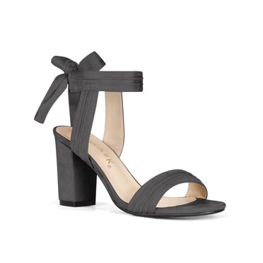 BLISSFUL STEP Sandales pour Femmes à Lacets à la Cheville, Bout Ouvert, Talons Blocs, Gris 8