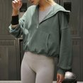 thumbnail image 2 of Penkiiy Chandail à Capuche pour Femmes Mode Chandail Col en V avec Poche Zippée Manches Longues Vert Armée Y2K Vêtements, 2 of 8