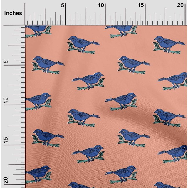 oneOone Cotton Flex Fabric Branch & Bird Block Print Fabric BTY 40 Inch Wide
