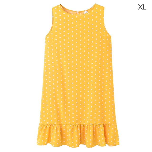 Women Dress Sleeveless Dot Vest Ruffled Round Ruffled Loose Neck Loose Dress, Yellow, XL
