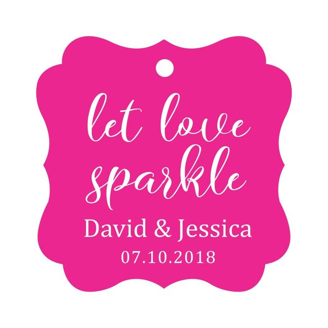 Darling Souvenir Personalized Fancy Frame Paper Tags Wedding Sparklers Let Love Sparkle Custom Hang Tags-Magenta-50 Tags