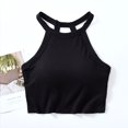 thumbnail image 2 of AherBiu Camisoles Courtes pour Femmes avec Soutien-Gorge Intégré, Tricot Côtelé, Col Licou, Décontractées pour Sorties, 2 of 5