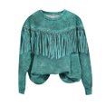 thumbnail image 3 of Yuyuzo Sweat-Shirts Oversizes pour Femmes Franges Garniture Chemise Col Rond Pompon Tops Manches Longues Casual Pulls, 3 of 3