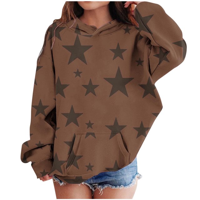 RXIRUCGD Sweat à Capuche Imprimé à Manches Longues pour Enfants, Col Rond, Adapté aux Garçons et Filles Âgés (Marron, Taille : 7-8 Ans)
