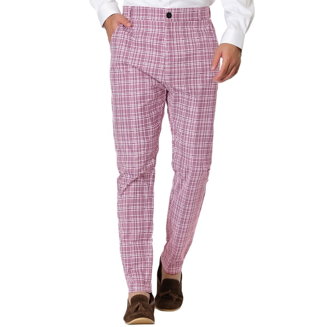 INSPIRE CHIC Style Men's Dress Plaid Printed Business Checked Pants 28 Pink
