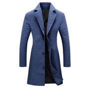 LMKIHUSA Winter Trench Coat Women Single Breasted Thicken Wool Peacoat Notched Lapel Collar Lining Jackets Mid Long Casual Loose Outerwear Fall Warm Coat 2025 Blue,M