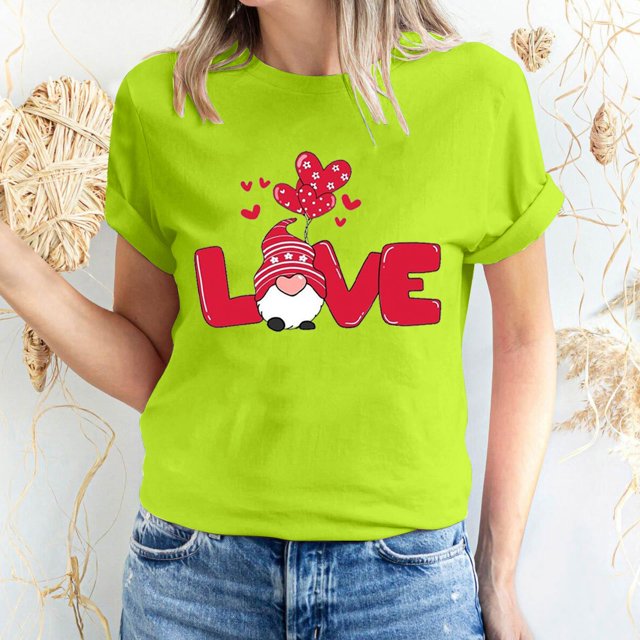 Pisexur T-shirt de la Saint-Valentin Haut T-shirt de la Saint-Valentin pour Femme Amour Imprimé T-shirt à Manches Courtes Haut à Manches Courtes Col Rond Haut/chemise