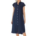 thumbnail image 1 of biudgviw Robe Femme en Coton et Lin à Col en V à Manches Courtes Boutonnée Robe Midi d'Été Décontractée avec Poche, 1 of 6