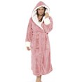 thumbnail image 4 of Avamo Ladies Sherpa Robes Solid Color Sleepwear Hooded Fuzzy Plush Bathrobe Plain Fleece Robe Sleeping Dressing Gown Pink 3XL, 4 of 5
