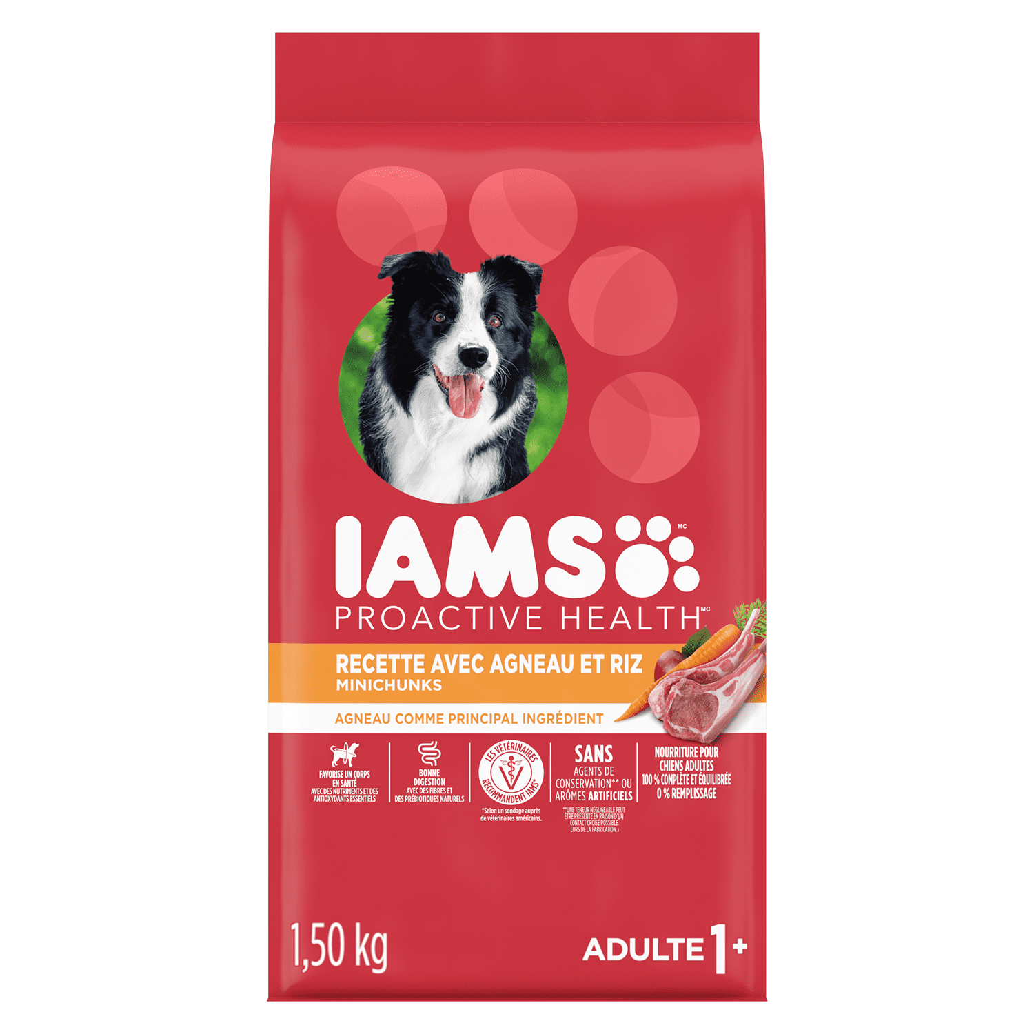 Iams Mini Bouchées Nourriture Sèche pour Chien Adulte Recette à l'Agneau et au Riz 1.5kg