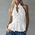 thumbnail image 1 of Uootdi Women's Tops Halter Neck Sleeveless Ruffle Trim Tops Party Occasion Lightweight Flowy Cut Comfortable Silhouette Tops Gift, 1 of 6