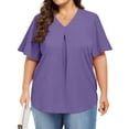thumbnail image 4 of Frostluinai Women's Tops Plus Size Ruffle Short Sleeve Tunic Shirts V Neck Pleated Tshirts Solid Color Flowy Blouses Lightweight Going Out Tees, 4 of 7