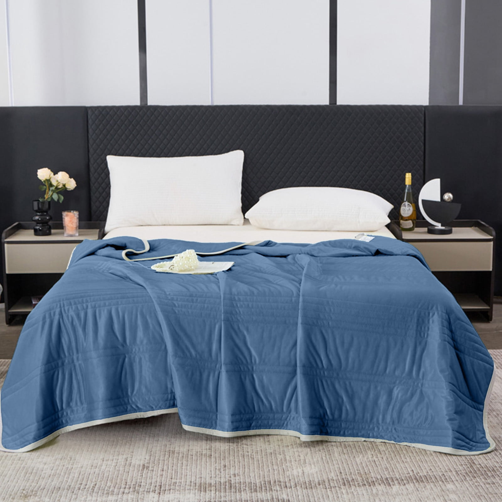 PREWOOD Weighted Blanket,Cooling Heavy Blanket for Sleeping Perfect for 190-210 lbs,Queen Size Breathable Blanket with Premium Glass Bead,Machine Washable 60"x79" Navy