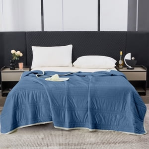 PREWOOD Couverture pondérale, Couverture lourde pour dormir Parfaite pour 190-210 lbs,Couverture respirante de taille reine avec perles en verre premium,Machine lavable 60"x79" Navy