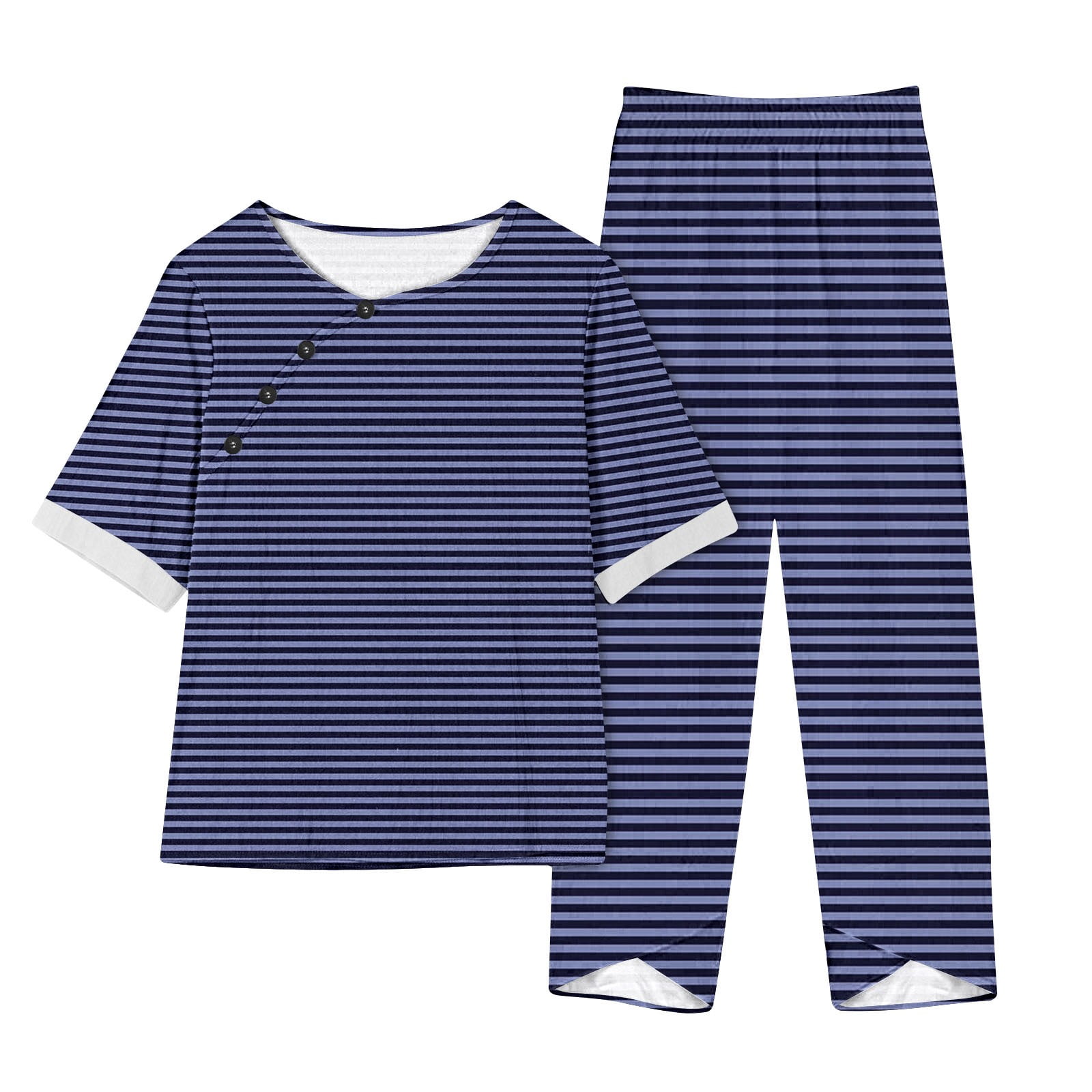 Timegard Ensembles 2 Pcs pour Femmes Grande Taille Hauts à Rayures à Col Ras du Cou à Manches Courtes et Pantalons à Taille Élastique Tenues Décontractées