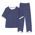 thumbnail image 1 of Timegard Ensembles 2 Pcs pour Femmes Grande Taille Hauts à Rayures à Col Ras du Cou à Manches Courtes et Pantalons à Taille Élastique Tenues Décontractées, 1 of 3