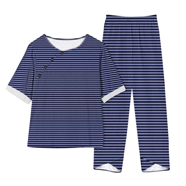 Timegard Ensembles 2 Pcs pour Femmes Grande Taille Hauts à Rayures à Col Ras du Cou à Manches Courtes et Pantalons à Taille Élastique Tenues Décontractées