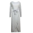 thumbnail image 3 of cfhntfmh Robes de Cocktail pour Femmes Automne Confortables Col Rond Manches Longues Longue Robe Maxi Douce Aguichant Ceinturée Fente Latérale Robe de Soirée, 3 of 3