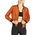 thumbnail image 1 of INSPIRE CHIC Women's Casual Stand Collar Metallic Zip Crop Length Bomber Jacket, 1 of 7