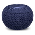 thumbnail image 1 of Grafton Transitional Round Pouf in Dark Blue Velvet Fabric, 1 of 8