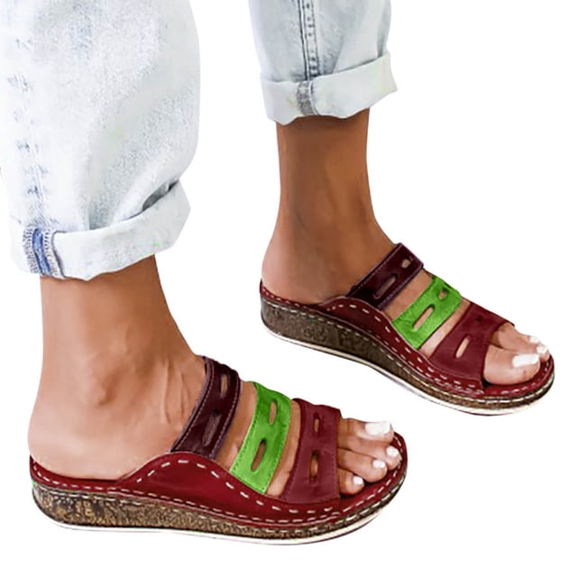 LSLJS Sandales Compensées à Enfiler Multicolores pour Femmes, Chaussures Pantoufles Décontractées, Pantoufles pour Femmes
