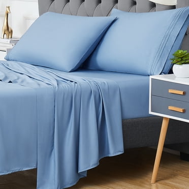 4 PCS Bamboo Sheets, 100% Bamboo Bed Sheets Deep Pocket Cooling, Cool Sheets for Hot Sleeper, Luxury Sheet Set, Super Soft Breathable Comfortable – Light Blue, Queen