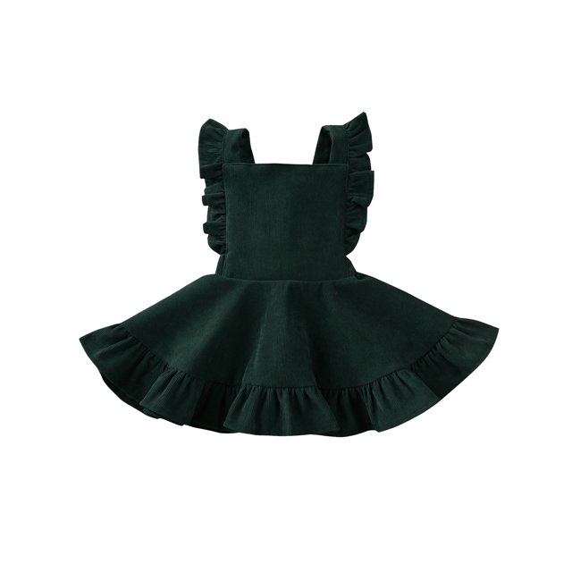 Kmbangi Girls Solid Color Suspender Skirt Sleeveless Square Collar Large Hem High Waist Dress with Ruffles