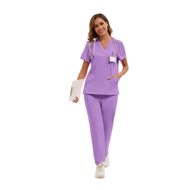 LYMAYTER Uniforme d'Infirmière pour Femmes à Col en V pour P-2TG Haut de Routine Uni et Pantalon Conception à Multiples Poches Salopettes à Séchage Rapide