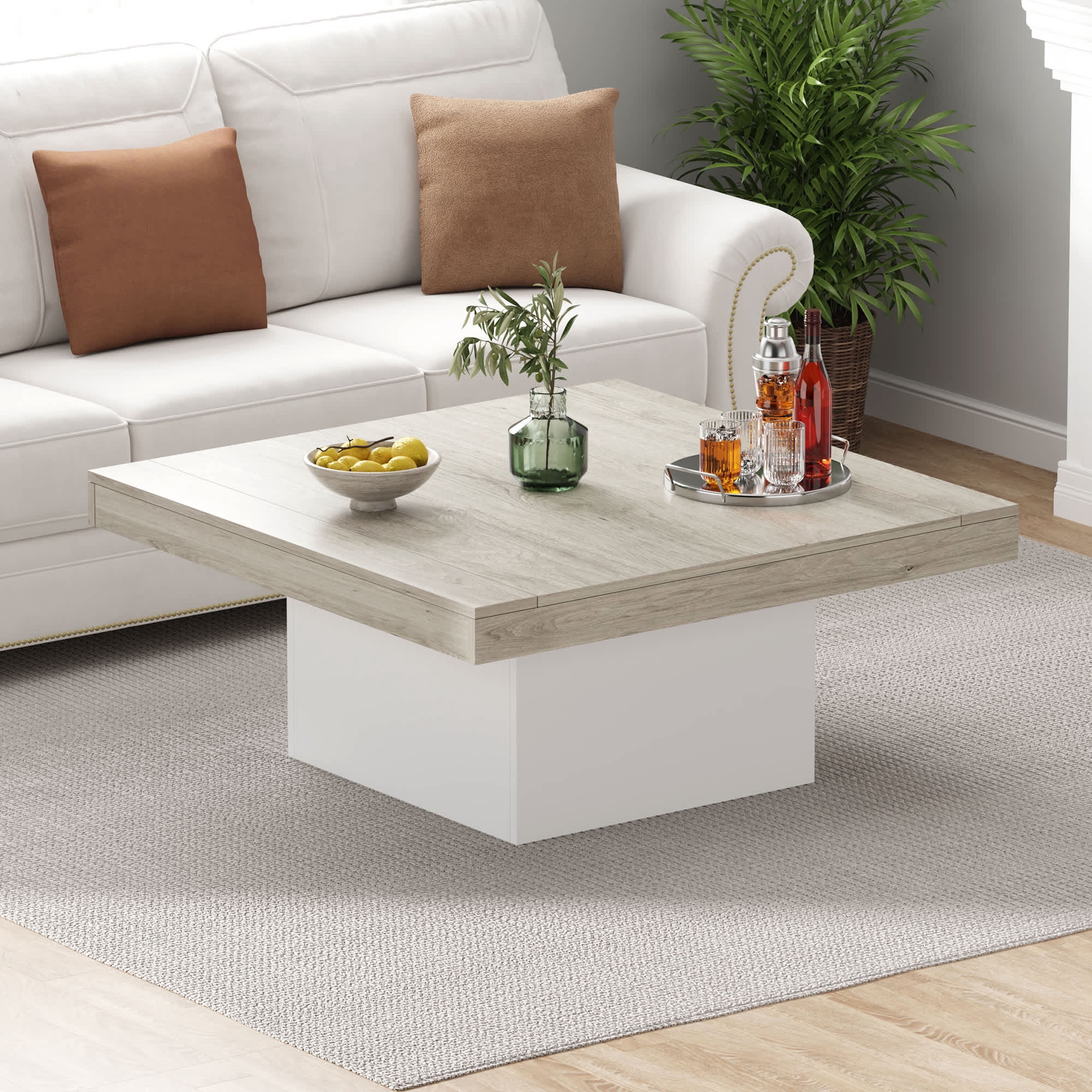 35-Inch Square Coffee Table with 16-Color Plug-In LED Lights A Modern ...