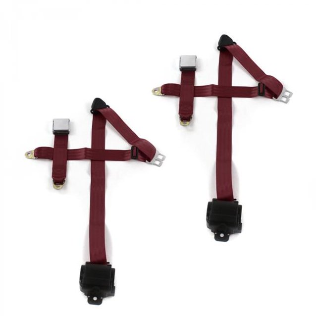 Burgandy Retractable Bucket Seat Belt Kit for 1959-1960 Chevy Impala Airplane 3 Point - 2 Belts